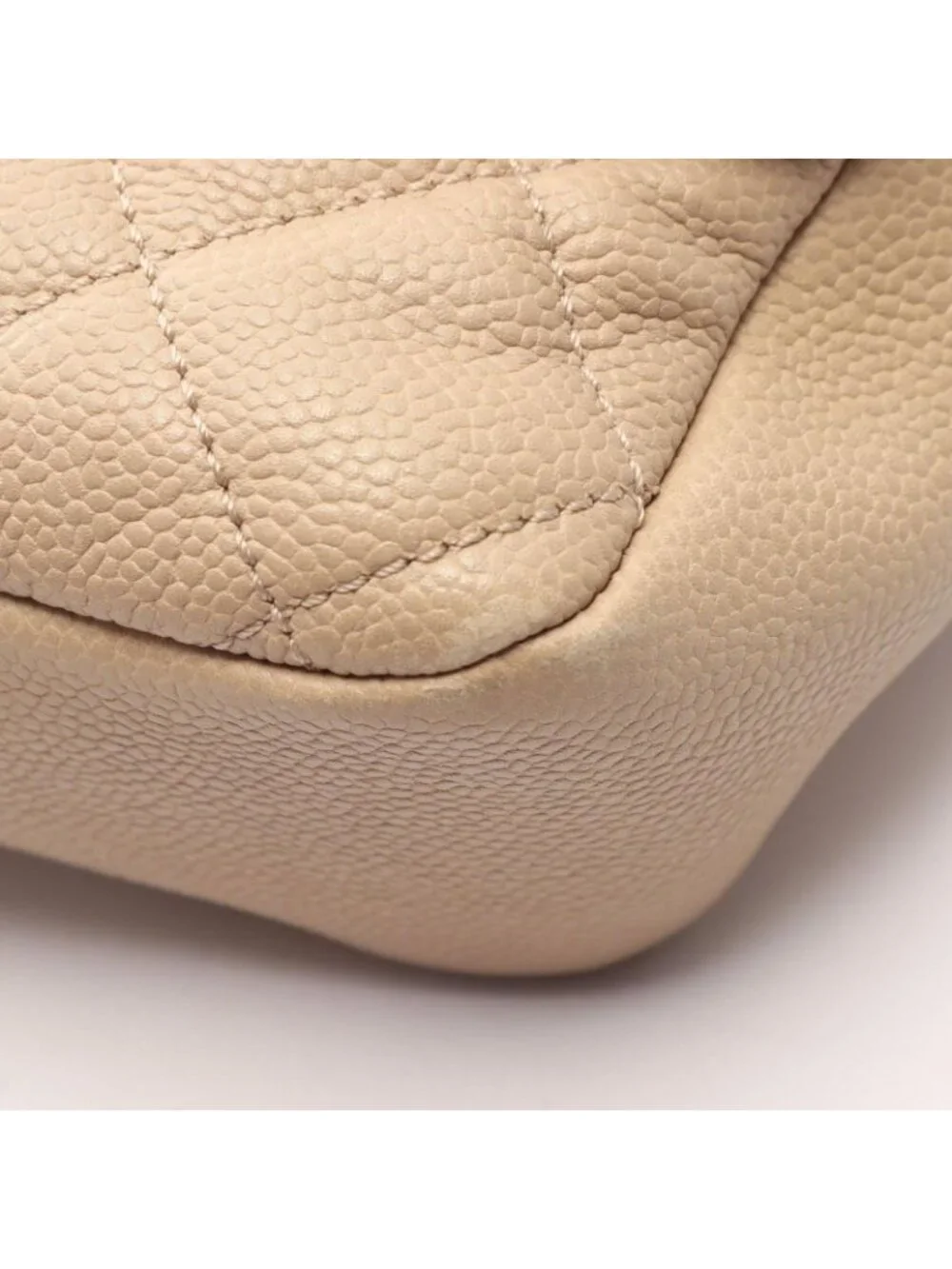 Chanel Shoulder Bag Deca Quilted Single Flap Light Beige Caviar Leather Chain